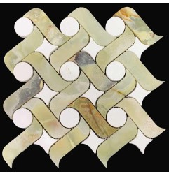 Green Onyx & Thassos Honed Ark Mosaic Tiles