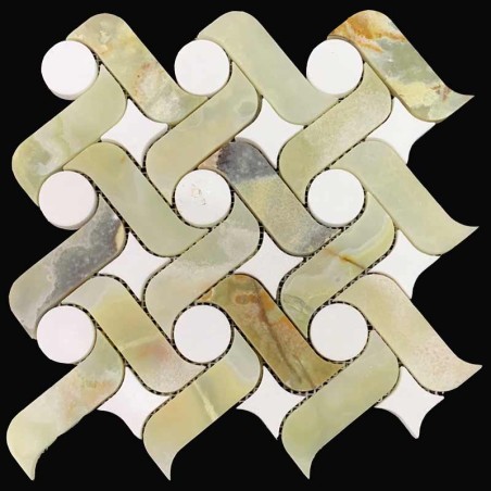 Green Onyx & Thassos Honed Ark Mosaic Tiles