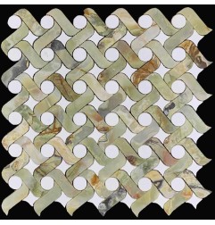 Green Onyx & Thassos Honed Ark Mosaic Tiles