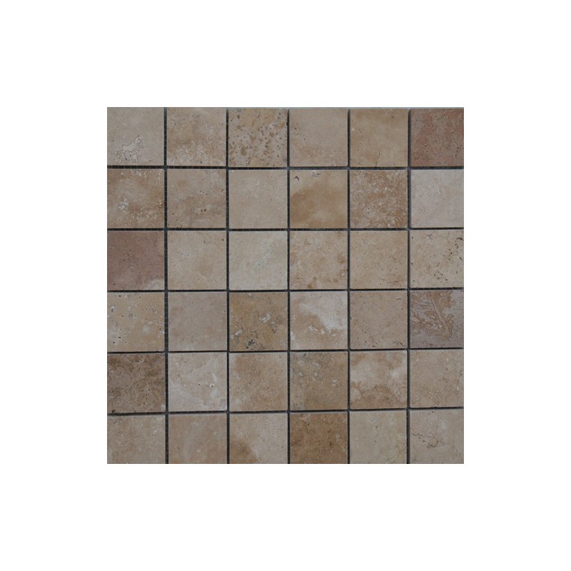 Noce Unfilled Honed Travertine Mosaic 50x50