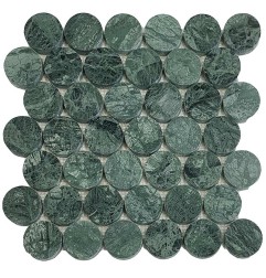 Verde Alpi Green Penny Round Honed Marble Mosaic Tiles 48x48