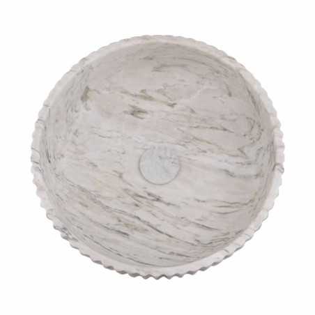Persian White Honed Round Fluted Marble Basin 5548 With Matching Stone Pop-Up Waste