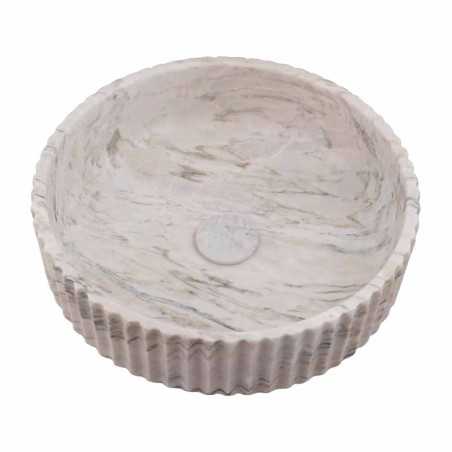 Persian White Honed Round Fluted Marble Basin 5548 With Matching Stone Pop-Up Waste