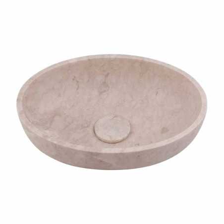 Bianca Perla Honed Oval Basin Limestone 5535 With Matching Stone Pop-Up Waste