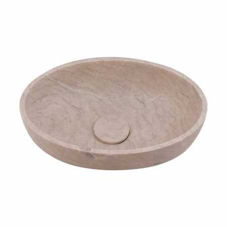 Bianca Perla Honed Oval Basin Limestone 5536 With Matching Stone Pop-Up Waste