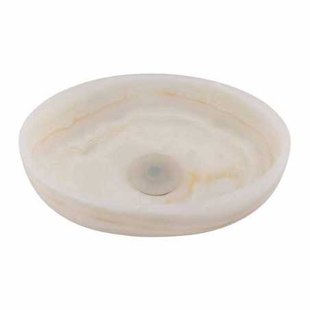 White Onyx Honed Oval Basin 5527 With Matching Stone Pop-Up Waste