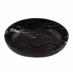 Nero Marquina Honed Oval Basin Marble 5550 With Matching Pop-Up Waste