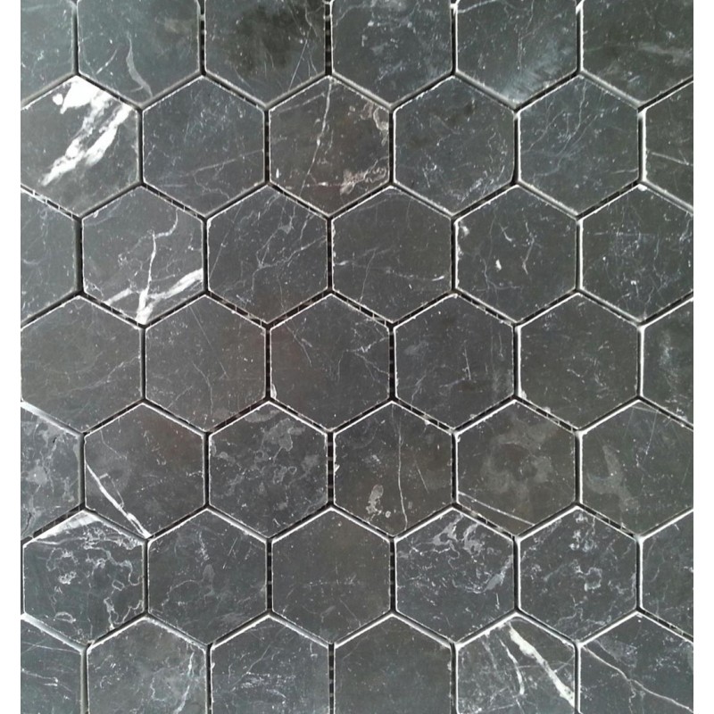 Nero Marquina Hexagon Honed Marble Mosaic Tiles 48x48