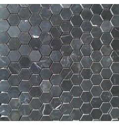 Nero Marquina Hexagon Honed Marble Mosaic 23Dia