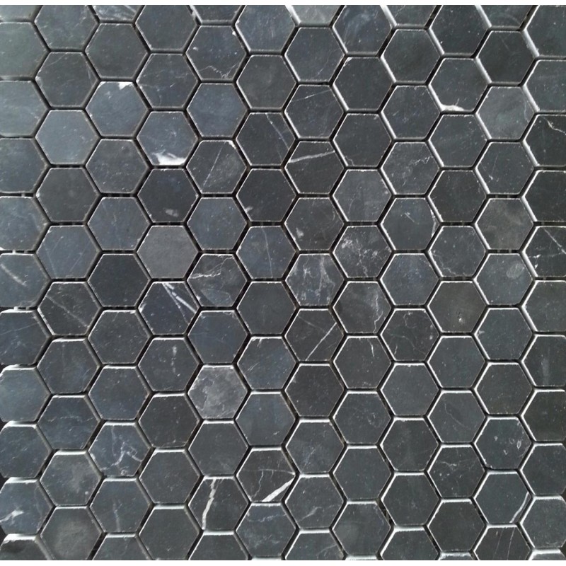 Nero Marquina Hexagon Honed Marble Mosaic Tiles 25x25