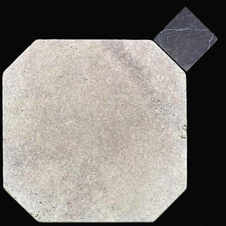 Silver Octagon & Square Tumbled Travertine Tiles