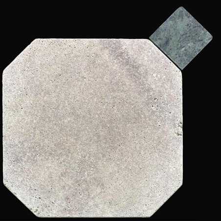 Silver Octagon & Square Tumbled Travertine Tiles