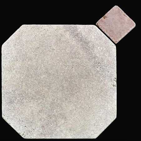Silver Octagon & Square Tumbled Travertine Tiles