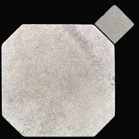 Silver Octagon & Square Tumbled Travertine Tiles