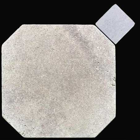 Silver Octagon & Square Tumbled Travertine Tiles