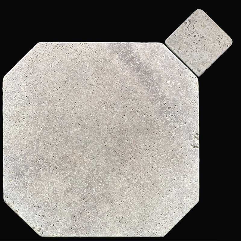 Silver Octagon & Square Tumbled Travertine Tiles