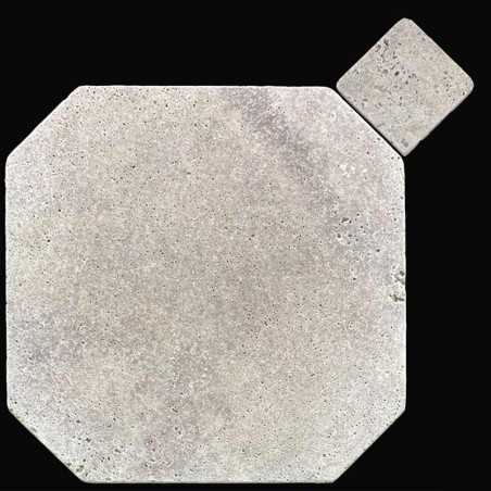 Silver Octagon & Square Tumbled Travertine Tiles