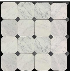 Octagon Carrara & Nero Marquina Dot Tumbled Marble Mosaic Tiles150