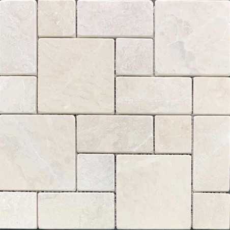 Bianca Perla Mini French Pattern Tumbled Limestone Mosaic Tiles