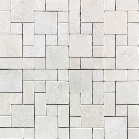 Bianca Perla Mini French Pattern Tumbled Limestone Mosaic Tiles