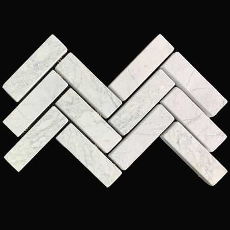 Persian White Herringbone Sheeted Tumbled Paver Marble 200x60