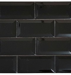 Black Gloss Bevelled Subway Ceramic 150x75