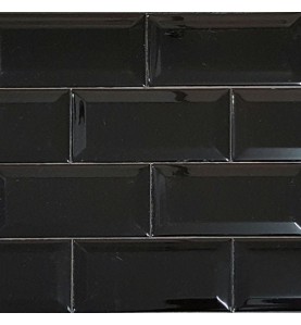 Black Gloss Bevelled Subway Ceramic 150x75