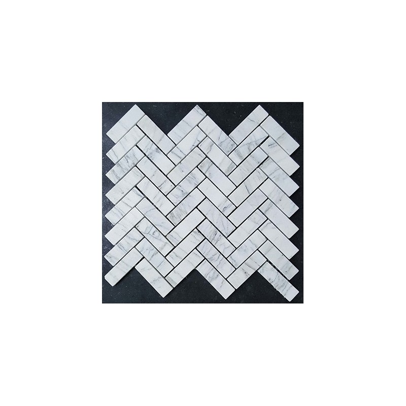 Persian White Herringbone Polished Marble Mosaic Tiles 64x20