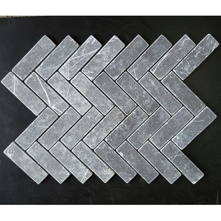 Pietra Grey Herringbone Tumbled Limestone Mosaic Tiles128x40