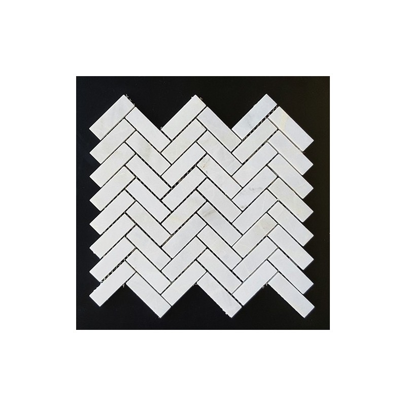 Bianca Luminous Herringbone Polished Marble Mosaic Tiles 64x20