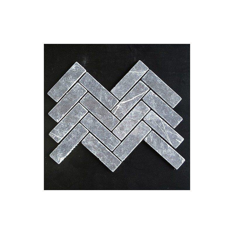 Pietra Grey Herringbone Tumbled Limestone Mosaic Tiles128x40