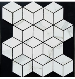 Diamond Cube Statuario Venato Polished Porcelain Mosaic 80x45