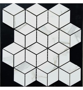 Diamond Cube Statuario Venato Polished Porcelain Mosaic 80x45