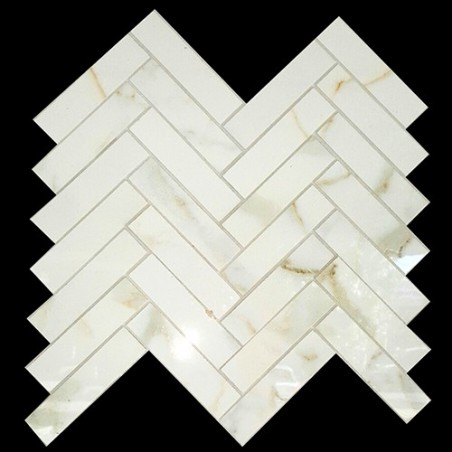 Herringbone Calacatta Gold Polished Porcelain Mosaic 25x100