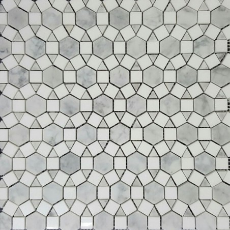 Alambra Carrara Honed & Thassos Polished Marble Mosaic