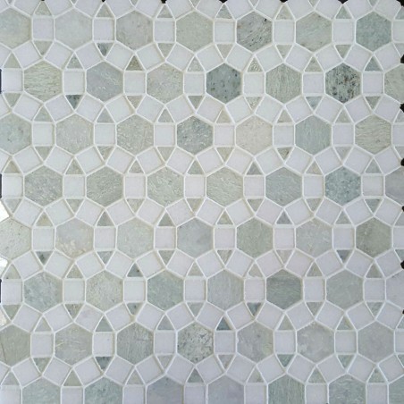 Alhambra Light Ming Green Honed & Thassos Polished Marble Mosaic