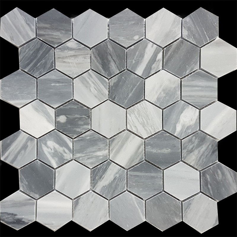 Bardiglio Hexagon Honed Marble Mosaic Tiles 48x48