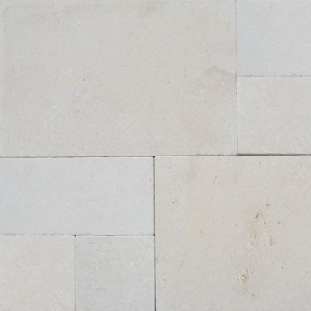 Crema Luminous French Pattern Tumbled Limestone Tile