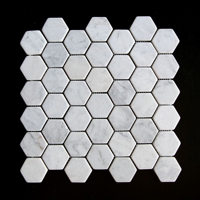 Carrara Hexagon Tumbled Marble Mosaic Tiles 48x48