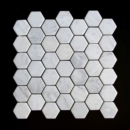 Carrara Hexagon Tumbled Marble Mosaic 48x48