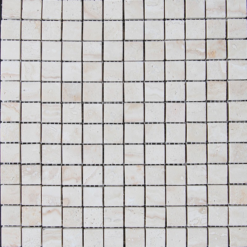 Silk Filled Polished Travertine  Mosaic 25x25