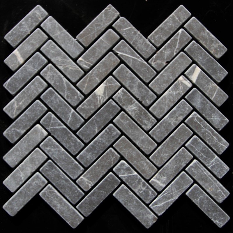 Pietra Grey Herringbone Tumbled Limestone Mosaic Tiles 64x20