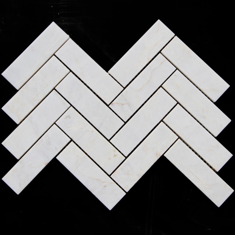 Bianca Luminous Herringbone Honed Marble Mosaic Tiles 128x40