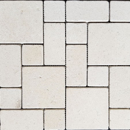 Crema Luminous Mini French Pattern Tumbled Limestone Mosaic Size 305x305x10