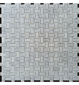Carrara D Honed Basket Weave & Thassos Dot Polished Marble Mosaic 25x48