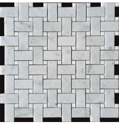 Carrara D Honed Basket Weave & Thassos Dot Polished Marble Mosaic 25x48