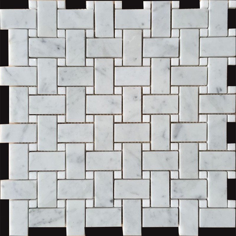 Basketweave Carrara Honed & Thassos Polished Marble Mosaic Tiles