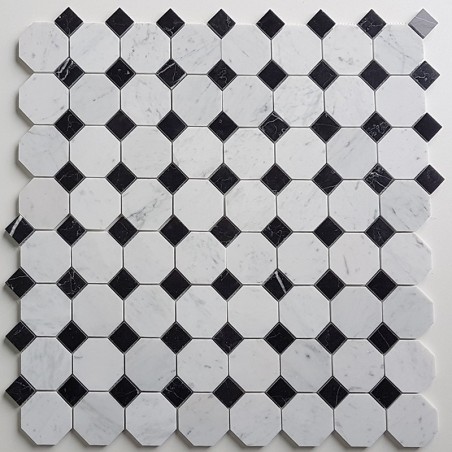 Octagon Carrara & Nero Marquina Dot Polished Marble Mosaic 70