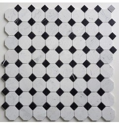 Octagon Carrara & Nero Marquina Dot Polished Marble Mosaic Tiles 70