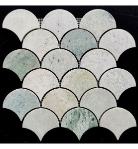 Green Celeste Fish Scale Honed Marble Mosaic